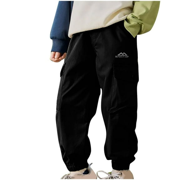Favoffer Boys' Fall/Winter Graphic Cargo Pants with Ankle Cuffs, Trendy Streetwear for Camping & Skate Parks, 5-15Y