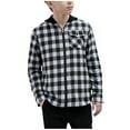 thumbnail image 1 of Favoffer Boys Flannel Shirts Plaid Hooded Button Down Long Sleeve Shirt Fall Winter Clothes Lightweight Shacket Jacket Home Play Outdoor Travle Toddler Big Kid 4-15Y, 1 of 3