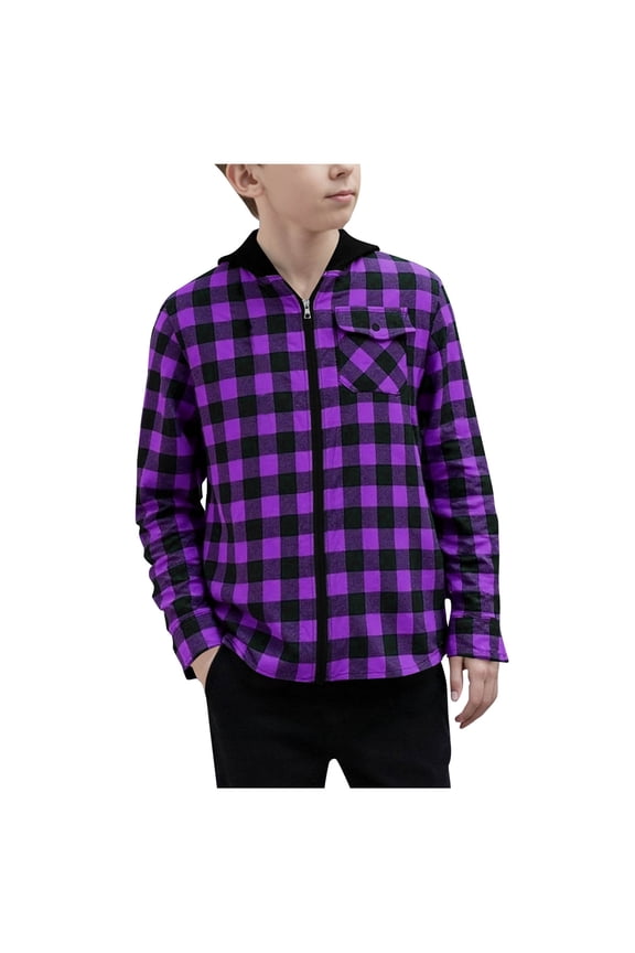 Boys Flannel Shirts Plaid Hooded Button Down Long Sleeve Shirt Fall Winter Clothes Lightweight Shacket Jacket Home Play Outdoor Travle Toddler Big Kid 4-15Y