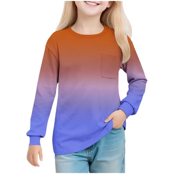 Favoffer Boys Girls Base T-Shirt Gradient Crewneck Long-Sleeve Pullover Top Casual Kids Shirt for Daily Wear, Fall Layering, Holiday Toddler 5-14Y