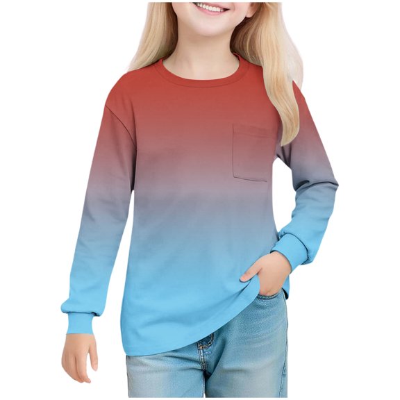 Favoffer Boys Girls Base T-Shirt Gradient Crewneck Long-Sleeve Pullover Top Casual Kids Shirt for Daily Wear, Fall Layering, Holiday Toddler 5-14Y