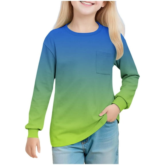 Favoffer Boys Girls Base T-Shirt Gradient Crewneck Long-Sleeve Pullover Top Casual Kids Shirt for Daily Wear, Fall Layering, Holiday Toddler 5-14Y