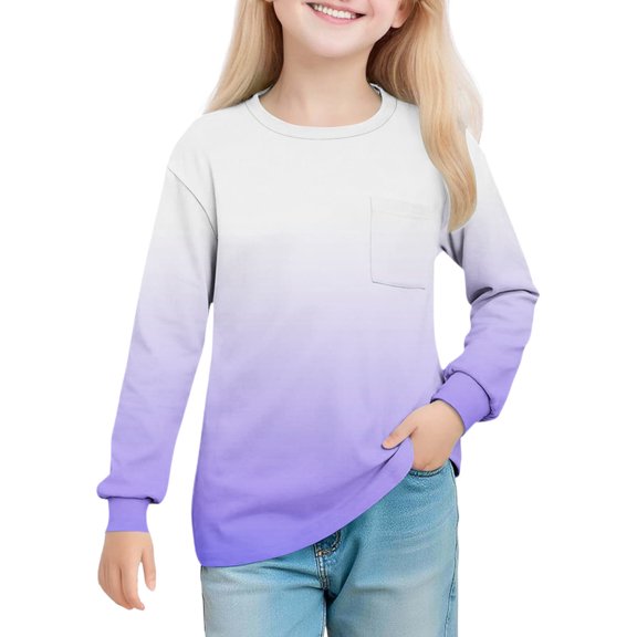 Favoffer Boys Girls Base T-Shirt Gradient Crewneck Long-Sleeve Pullover Top Casual Kids Shirt for Daily Wear, Fall Layering, Holiday Toddler 5-14Y