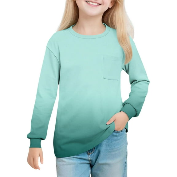 Favoffer Boys Girls Base T-Shirt Gradient Crewneck Long-Sleeve Pullover Top Casual Kids Shirt for Daily Wear, Fall Layering, Holiday Toddler 5-14Y