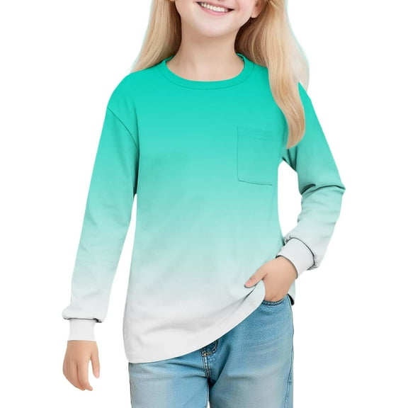 Favoffer Boys Girls Base T-Shirt Gradient Crewneck Long-Sleeve Pullover Top Casual Kids Shirt for Daily Wear, Fall Layering, Holiday Toddler 5-14Y