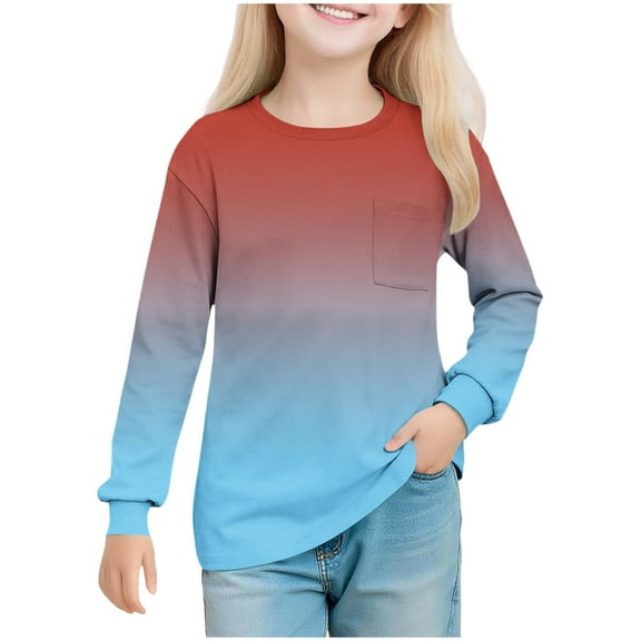 Favoffer Boys Girls Base T-Shirt Gradient Crewneck Long-Sleeve Pullover Top Casual Kids Shirt for Daily Wear, Fall Layering, Holiday Toddler 5-14Y