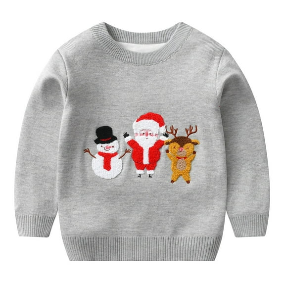 Favoffer Boys Girls Christmas Print Knit Sweater Long Sleeve Round Neck Warm Pullover Soft Casual Versatile Fall Winter Top for 2-7Y