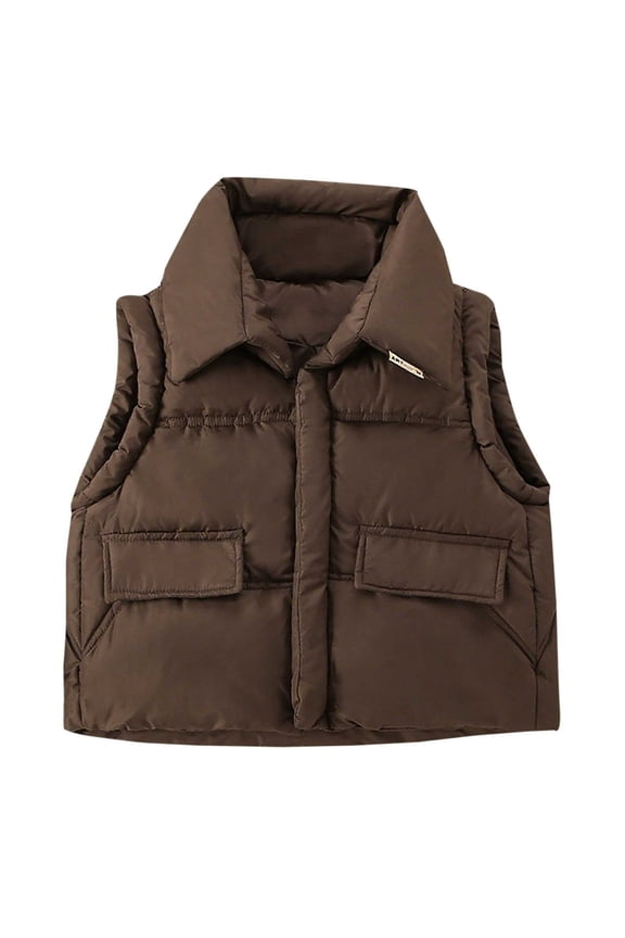 Boys Girls Down-Lapel Sleeveless Parka Winter Wram Thickened Cotton Vest for Daily Wear Campus Layering Trips Hikes Toddler 5-13Y