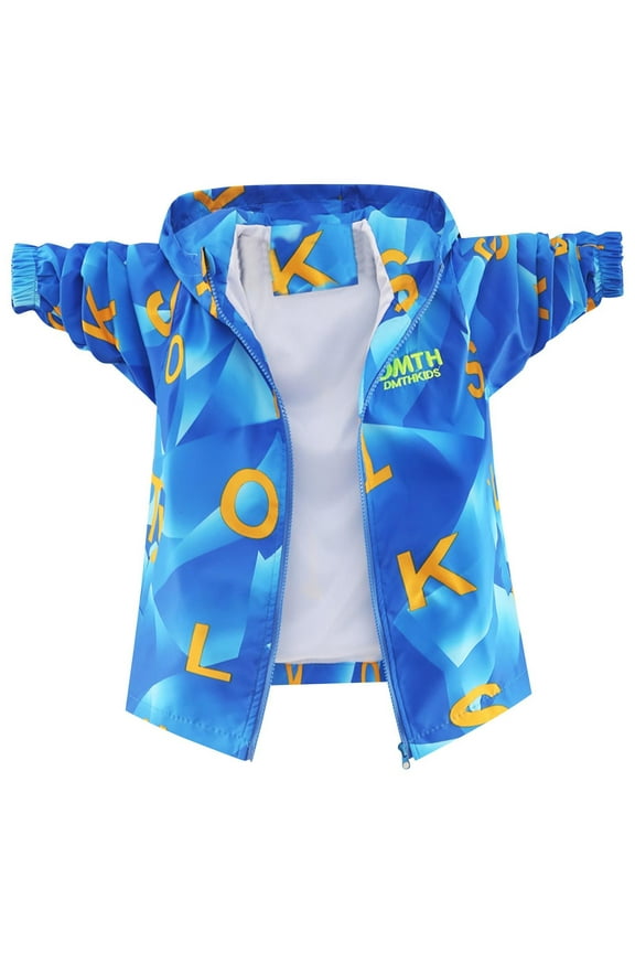 Boys Girls Fall/Winter Outdoor Graphic Hooded Jacket, Versatile Layer, Long Sleeve Coat for Hikes & Camping Trips, 3-15Y