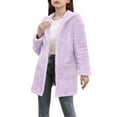 thumbnail image 1 of Favoffer Boys Girls Fleece Hooded Cardigan Pocketed Winter Warm Open Front Solid Color Long Sleeve Jacket for Home Travel Birthday Party Teen 5-15Y, 1 of 8