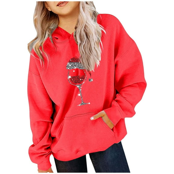 Favoffer Boys Girls Hooded Long-Sleeve Pocket Sweatshirt Christmas Oversized Bow Trim Print Hoodies Embroidered Pink Bow Coquette Drop Shoulder Pullover Top 2-14Y