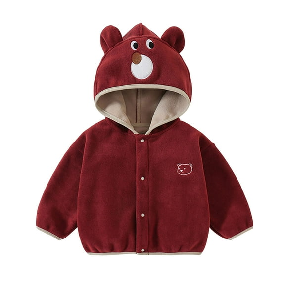 Favoffer Boys Girls Hooded Zipper Jacket Fleece-Lined Cartoon Bear Zip Up Hoodie Sweatshirt Cute Long Sleeve Casual Outerwear Toddler Kids 1-6Y