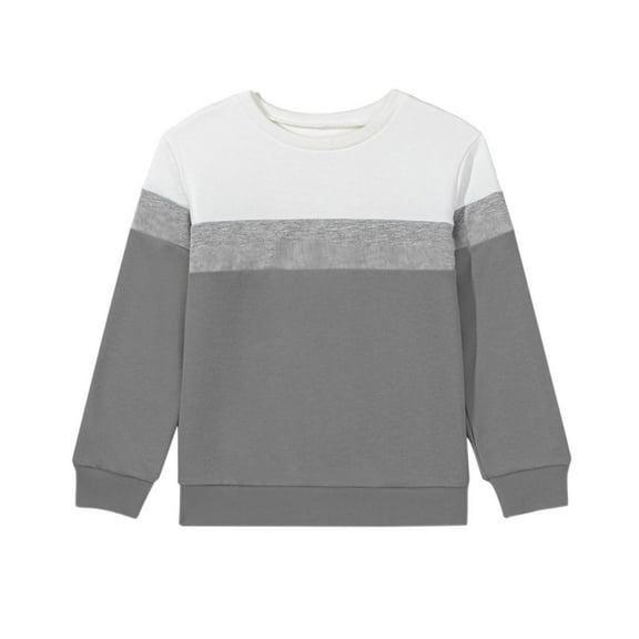Favoffer Boys Girls Long Sleeve Tops Double-Sided Fleece Top Casual Color Block/Solid Cute Crewneck Sweatshirts Pullover Fall Shirts for Playdates Family Outdoor Trip Toddler Teen 1-15Y