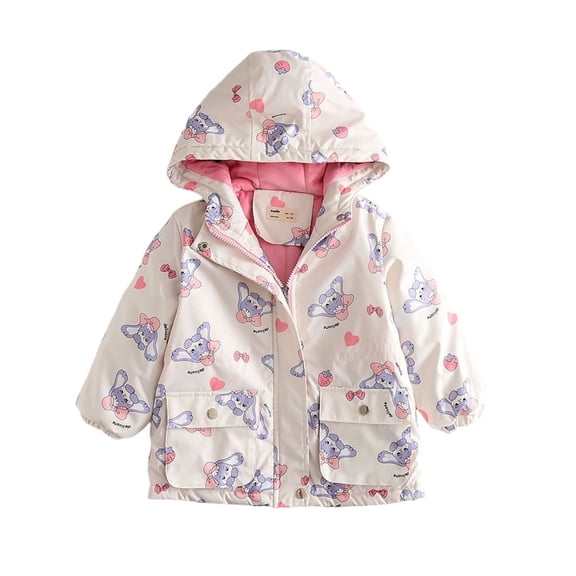 Favoffer Boys Girls Thick Warm Hooded Jacket Kids Winter Cotton Short-Style Printed Zip-up Coat Long-Sleeve Hooded Casual Outerwear Toddler Teen 3-11Y