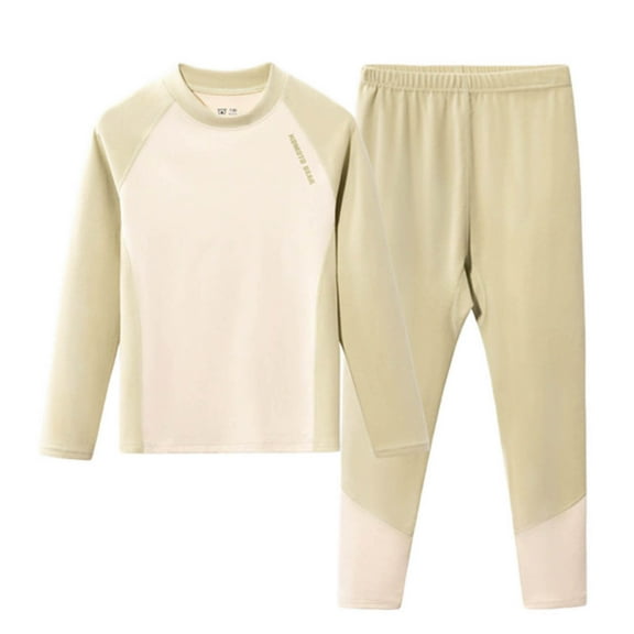 Favoffer Boys Girls Underwear Set Winter Thickened Warm Cotton-Blend Long Sleeve Top & Jogger Pants Base Layer Home Clothes Set Travel Cold-Day Casual Lounging Toddler Teen 2-17Y