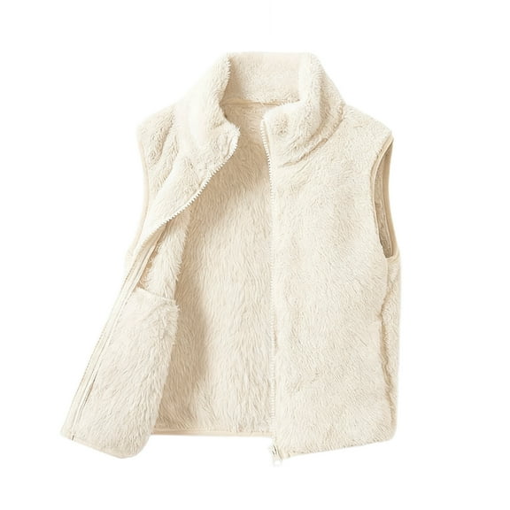 Favoffer Boys Girls Winter Double-Sided Fleece Vest Sleeveless Waistcoat with Pockets Warm Jacket for Daily Campus Layering Outdoor Holiday Outfits Toddler Teen 1-13Y
