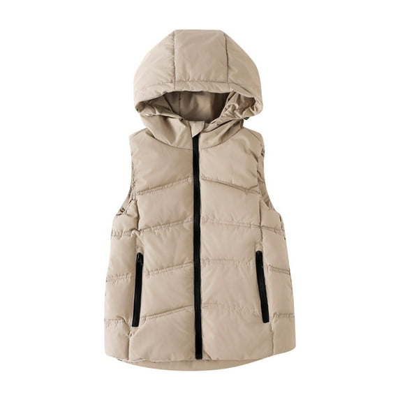 Favoffer Boys Girls Winter Thick Warm Down Padded Hooded Vest, Solid Color Coat Zipper Closure Sleeveless for Ski Trips & Outdoor Fun, 3-12Y
