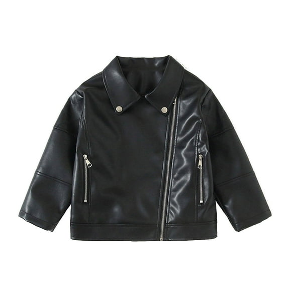 Favoffer Boys Leather Jackets Kids' Fall Winter PU Leather Motorcycle Jacket Long-Sleeve Hoodless Casual Jacket For Toddler Kids Daily Campus Birthday 2-14Y