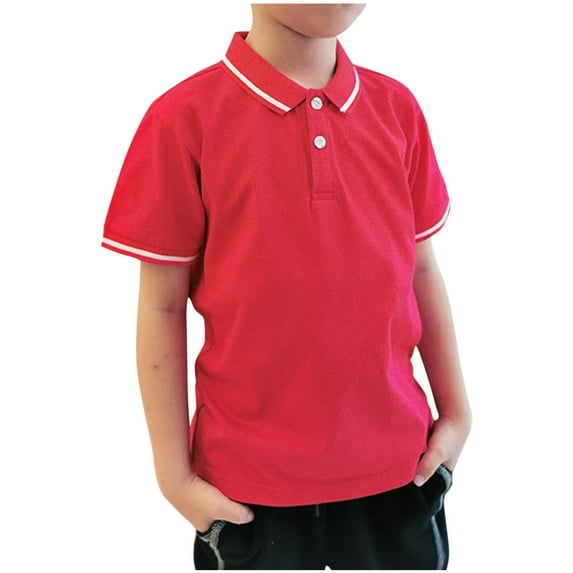 Favoffer Boys' Summer Multicolor Solid Polo Breathable Shirt & Short-Sleeve Relaxed Loose Turn-Down Collar, for Casual, Travel, Play, Gifting 4-14Y