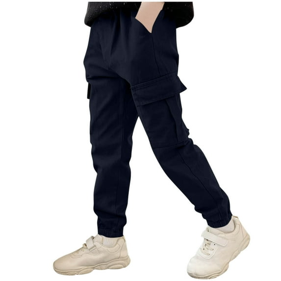 Favoffer Boys' Summer Solid Color Cuffed Cargo Pants Multi-Pocket Casual Travel Camping Sports 3-14Y
