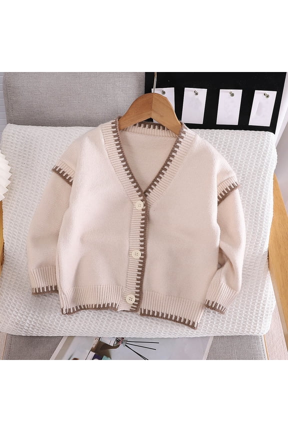 Child Clothes 0-5 Years Boys and Girls New Knitted Cardigan Baby Sweater V-neck Striped Long-sleeved Coat for Fall Winter