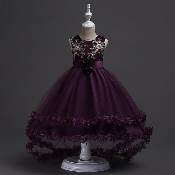 Favoffer Children's Clothes Girls Tutu Dress with Train Handmade V-Neck Tulle Evening Wedding Birthday Party Dresses for Kids Ball Gown