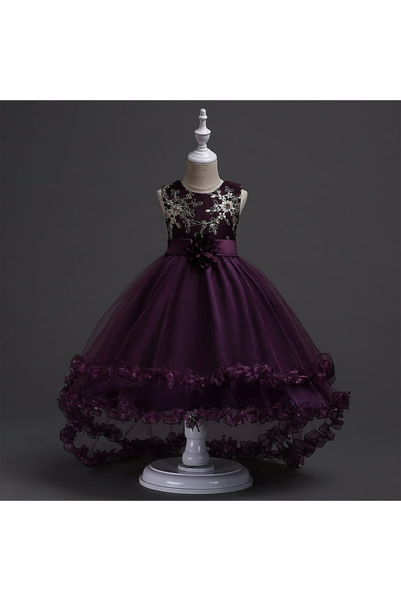 Children's Clothes Girls Tutu Dress with Train Handmade V-Neck Tulle Evening Wedding Birthday Party Dresses for Kids Ball Gown