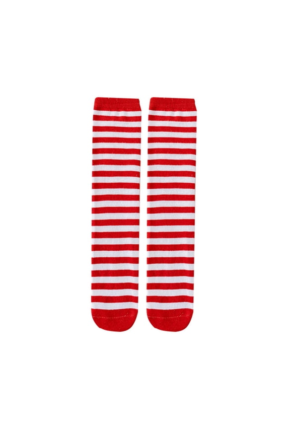 Christmas Red-White Striped Mid-Calf/Knee-High Socks Kids' Fall Winter Cotton Straight Performance Stockings for Boys Girls 3-12Y