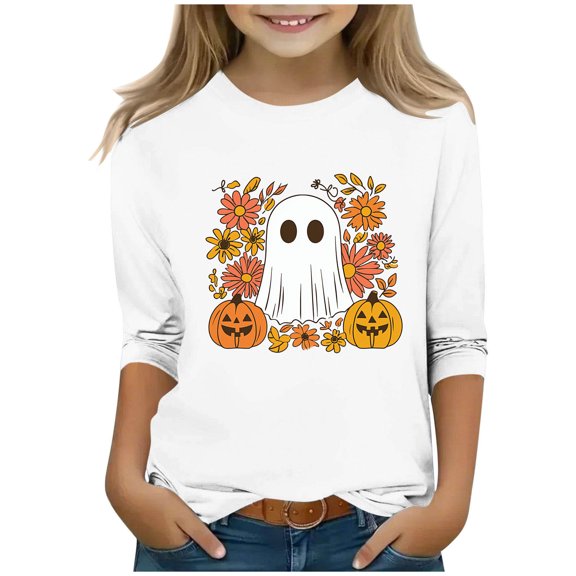 Favoffer Fall Unisex Kids' Graphic 3/4 Sleeve Tee Base Layer Casual Basic Tees Festive Girls Tops Blouse Gatherings Outdoor Play Toddler Kid 3-12Y