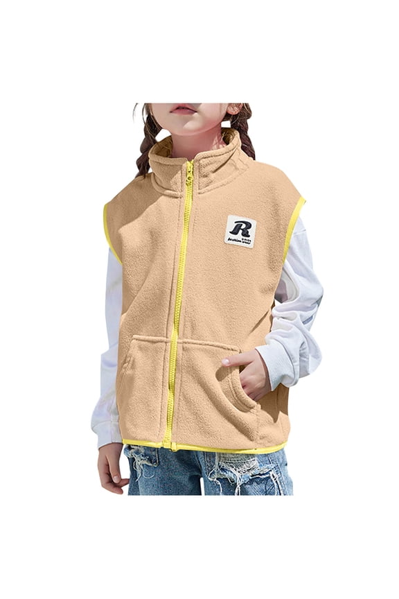 Fall Unisex Kids' Reversible Fleece Vest Zip-Up Sleeveless 2-Way Wear Warm Coat Winter Boys Girls Jacket Clothes Kid to Teen 3-15Y