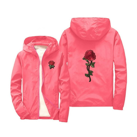 Favoffer Fall Unisex Kids Rose-Embroidered Waterproof Windproof Hooded Jacket - Camping,Hiking,Travel,Play 3-12Y