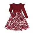 thumbnail image 1 of Favoffer Fall/Winter Girl's Leaf Print Fly Sleeve Dress - Ribbed Waistband Casual Long-Sleeve Dress for Daily, Party, Kids 3-10Y, 1 of 7