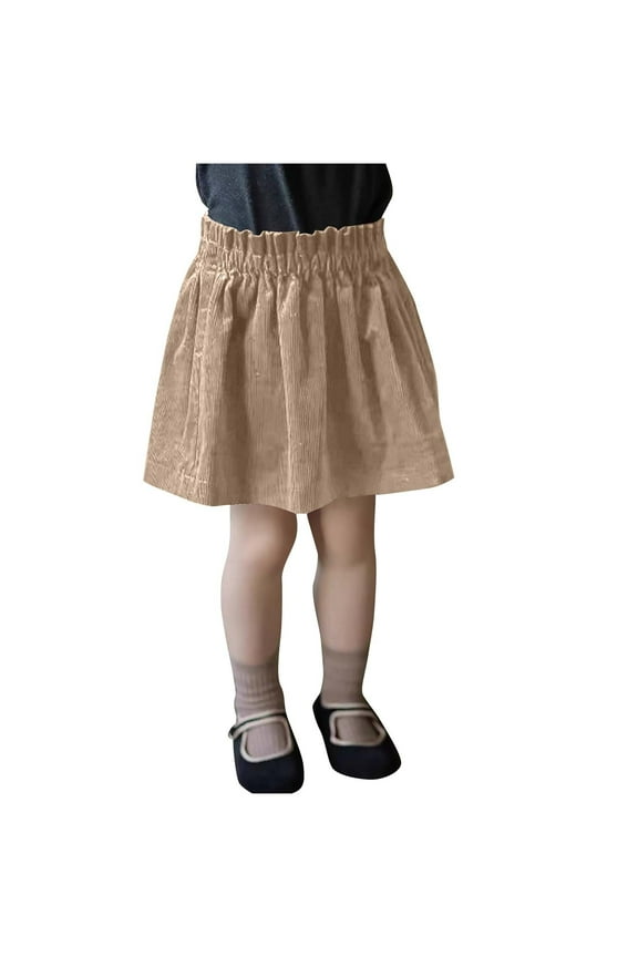 Fall Winter Girls' Elastic Waist Fleece-Lined Corduroy Skirt Lantern Half Skirt, A-line Vintage Breathable Skort for Travel/Birthday Party/Home/Outdoor 3-15Y