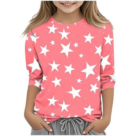 Favoffer Fall/Winter Girls Floral Graphic 3/4-Sleeve Crewneck Top Casual/Party 3-12Y