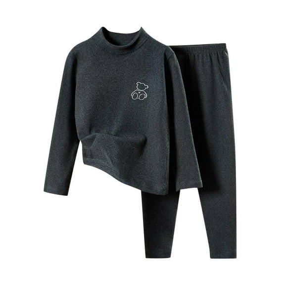 Favoffer Fall Winter Thermal Underwear Kids' Bear Graphic Thermal 2PC Set Crewneck Top Elastic Waist Pants Toddler Base Layer Boy Girl 1-14Y