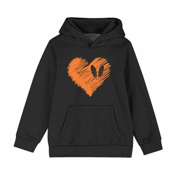Favoffer Fall/Winter Unisex Big Kids Orange Hooded Pullover Sweatshirt Casual/Athletic Play/Outdoor 4-14Y