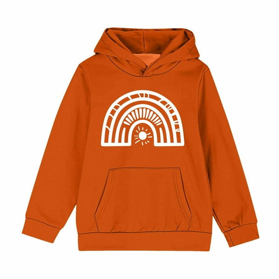 Favoffer Fall/Winter Unisex Big Kids Orange Hooded Pullover Sweatshirt Casual/Athletic Play/Outdoor 4-14Y