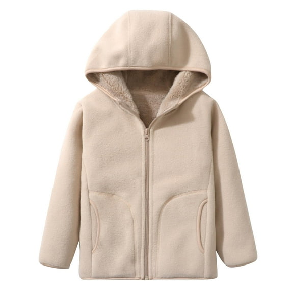 Favoffer Fall Winter Unisex Kid's Hooded Fleece Jacket Solid Color Cool Windproof Thickened Warm Coat for Camping Sports Daily Ceremony Big Kids to Teens 3-17 Years
