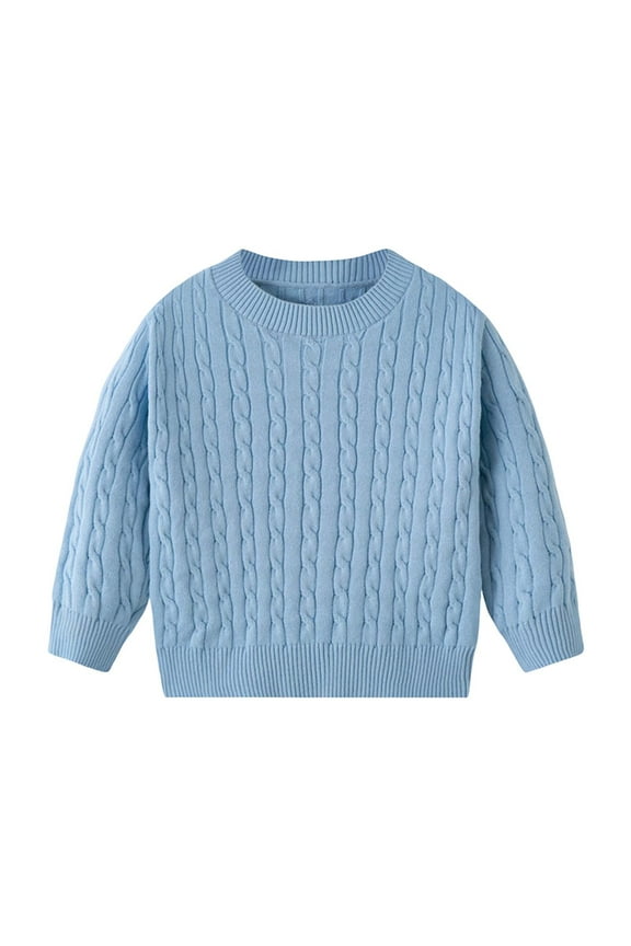 Fall/Winter Unisex Kids Solid Cable-Knit Sweater & Crewneck Pullover - Casual, Play, Lounge, Outdoor 3-8Y