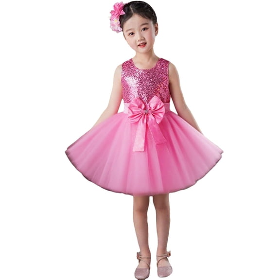 Favoffer Flower Girl Sequin Dress Kids Party Birthday Christmas Dresses Pageant Ball Gown Mesh Puff Skirt Formal Performance Outfit Toddelr 3-15Y