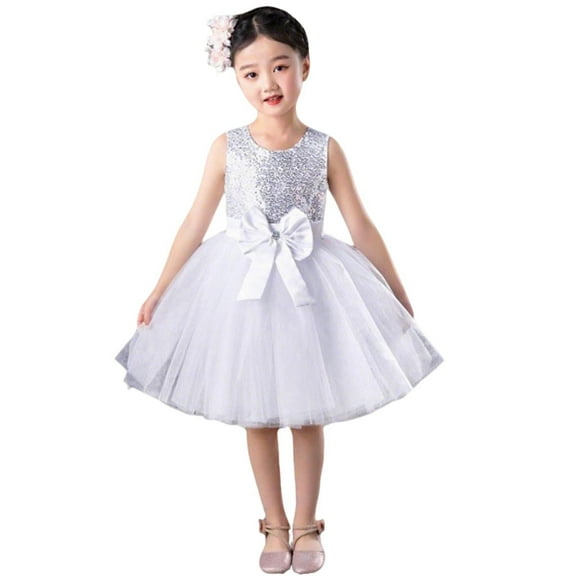 Favoffer Flower Girl Sequin Dress Kids Party Birthday Christmas Dresses Pageant Ball Gown Mesh Puff Skirt Formal Performance Outfit Toddelr 3-15Y