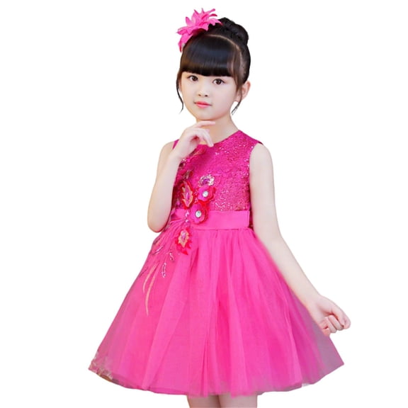Favoffer Flower Girl Sequin Dress Kids Party Birthday Christmas Dresses Pageant Ball Gown Mesh Puff Skirt Formal Performance Outfit Toddelr 3-15Y