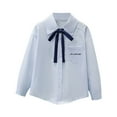 thumbnail image 1 of Favoffer Girl's Bow Shirt Round Neck Loose Fit Long-Sleeve Uniform Top with Pockets for Casual Party Daily Travel Big Kids 4-15Y, 1 of 3
