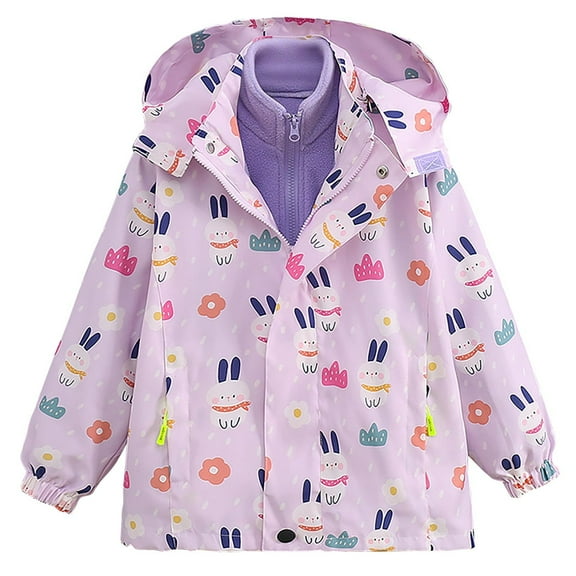 Favoffer Girl's Reversible Waterproof Windbreaker Fleece-Lined Hoodie Fall Winter Zip-Up Jacket Long Sleeve Warm Outerwear for Outdoor Sports Travel 4-15Y
