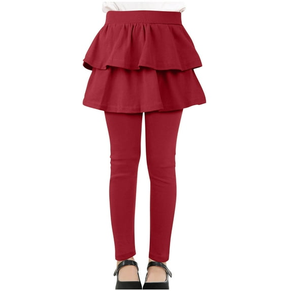 Favoffer Girls 2-in-1 Skort Elastic Waist Stretchy Skirt-Pants Uniform Solid Color Ruffle Tutu Pants Leggings for Daily School Party 3-14Y