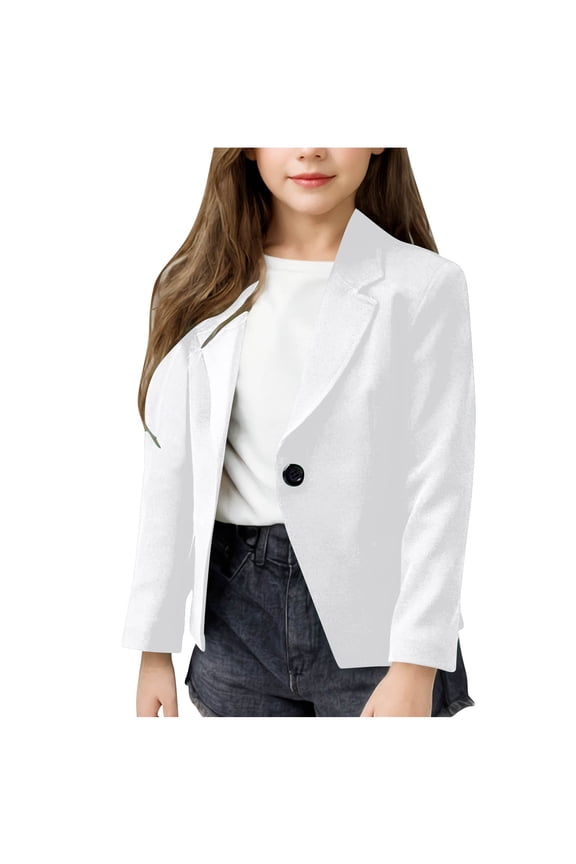 Girls Blazer Long Sleeve Shawl Collar Formal Blazers Suit Jacket Open Front Inner Pocket for Kids 5-14Y