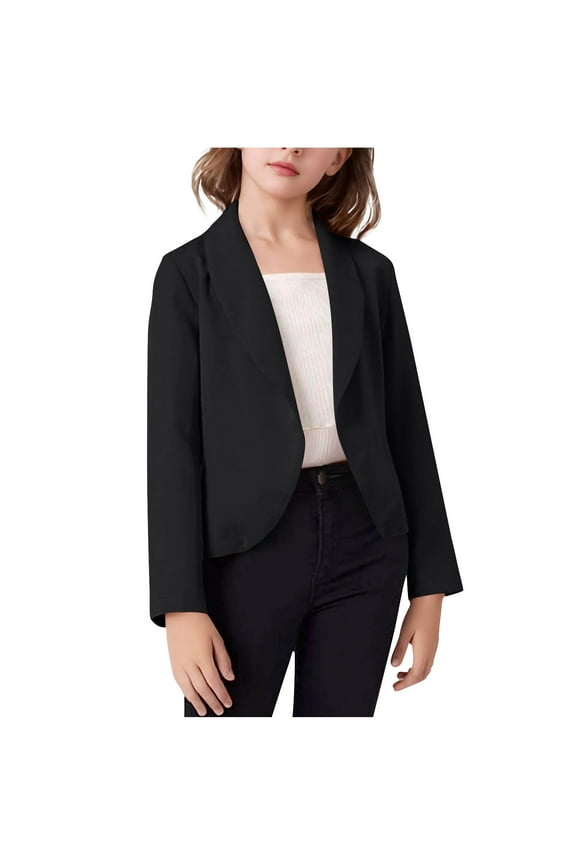 Girls Blazer Long Sleeve Shawl Collar Formal Blazers Suit Jacket Open Front Inner Pocket for Kids 5-14Y