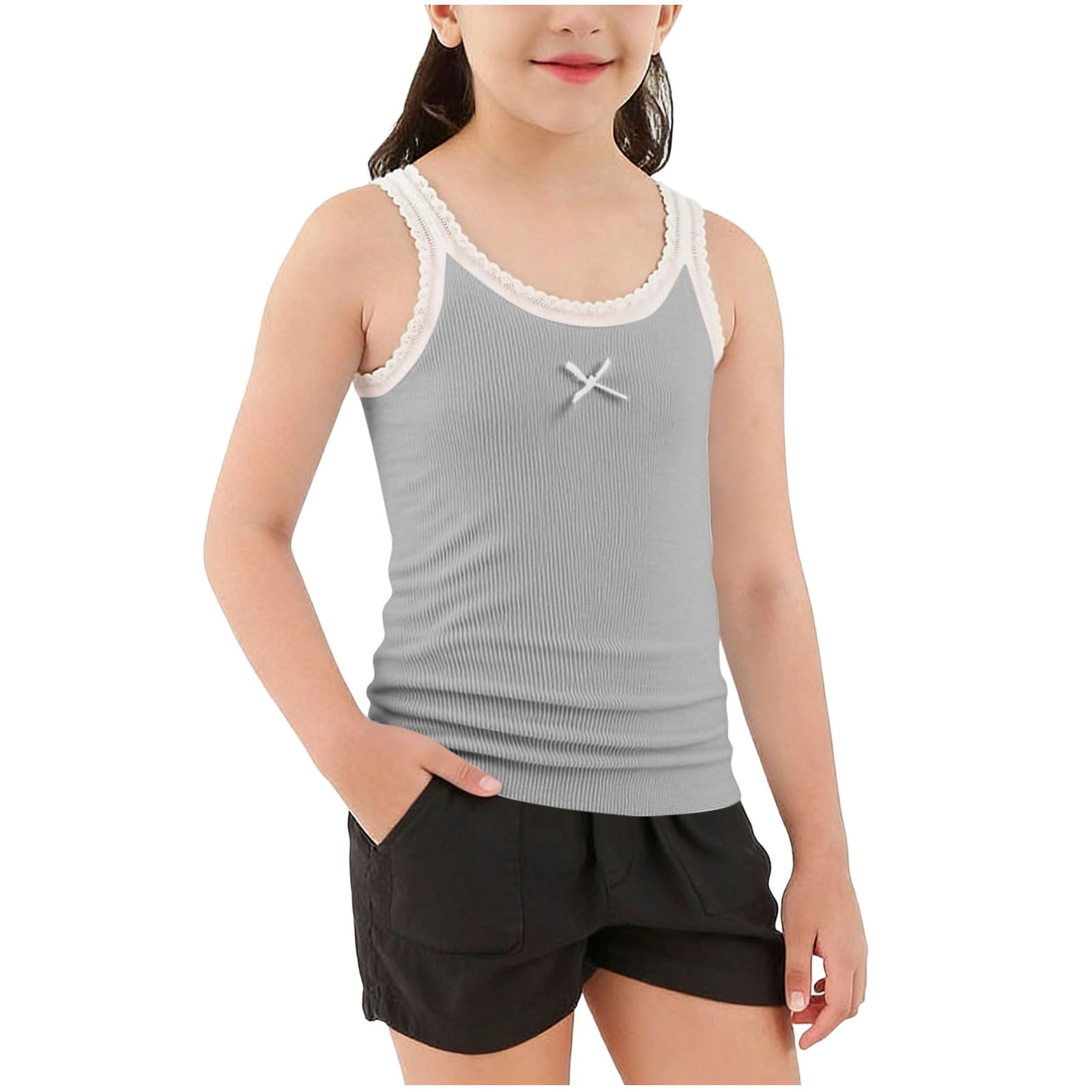 Favoffer Girls Bow Cami Tank Top Solid Color Thin Soft Modal Vest ...