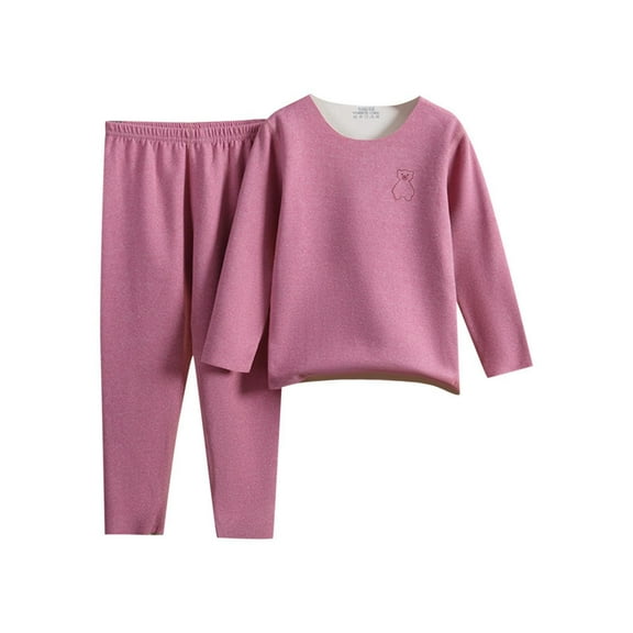 Favoffer Girls Boys 2-Piece Set Kids' Graphic Double-Brushed Warm Fleece-Lined Thermal Underwear Long Sleeve Top Elastic Waist Pants Big Kid 1-16Y