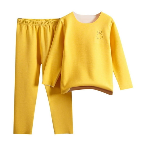Favoffer Girls Boys 2-Piece Set Kids' Graphic Double-Brushed Warm Fleece-Lined Thermal Underwear Long Sleeve Top Elastic Waist Pants Big Kid 1-16Y